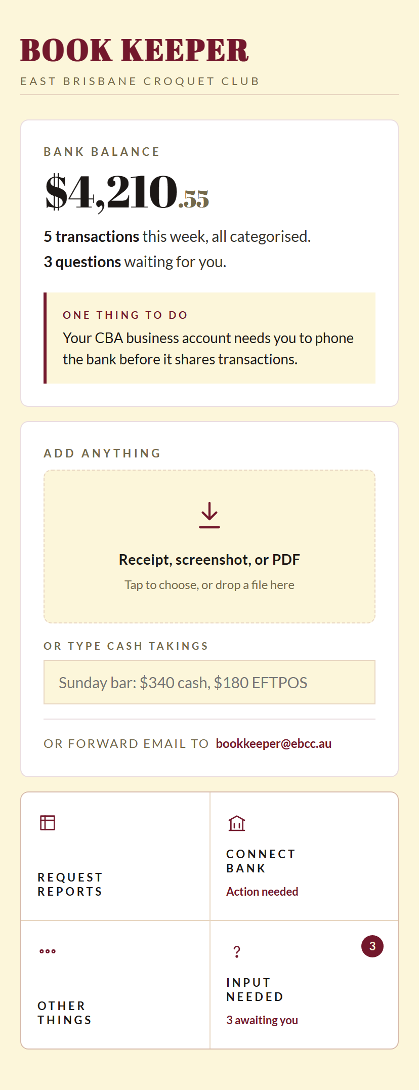 BOOK KEEPER home screen