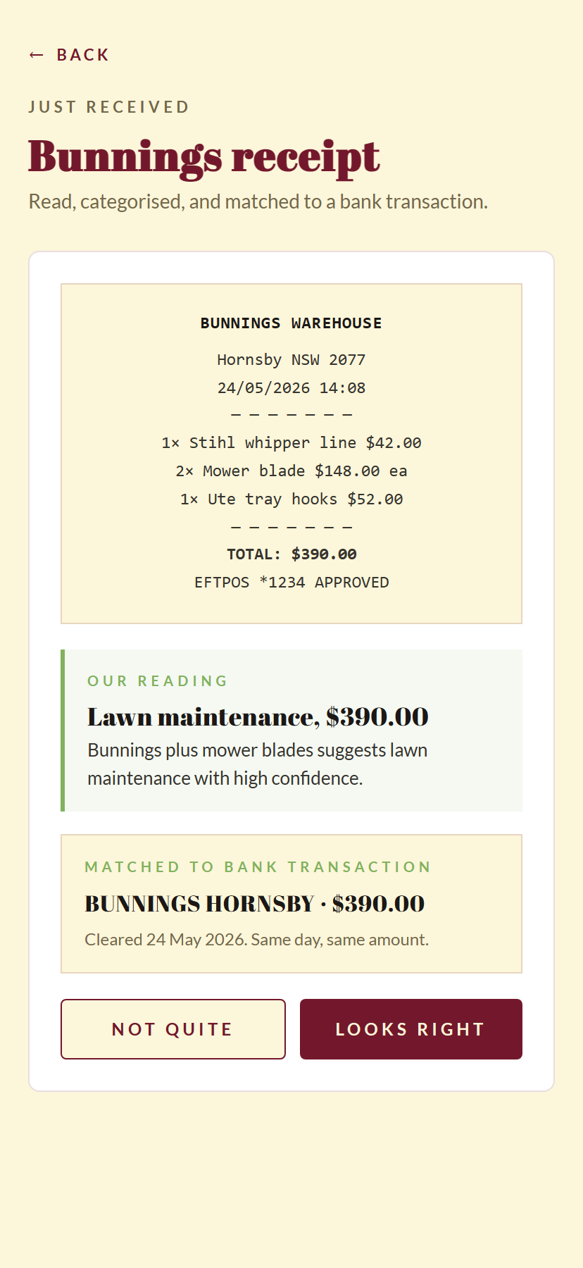 Matched receipt